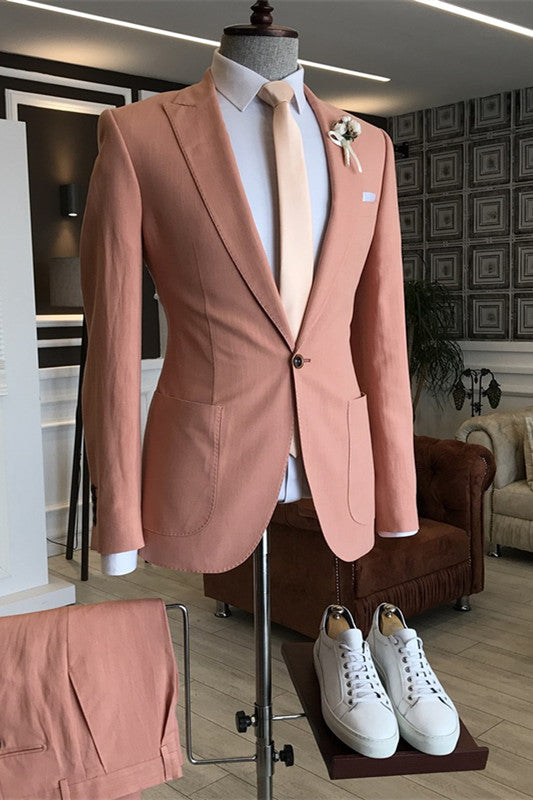 Chic Salmon Pink Peaked Lapel Men Suits For Prom