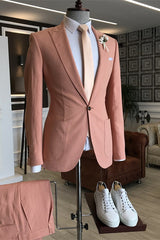 Chic Salmon Pink Peaked Lapel Men Suits For Prom