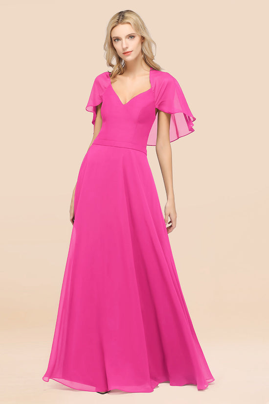 Load image into Gallery viewer, Chic Satin V-Neck Long Burgundy Chiffon Bridesmaid Dress with Flutter Sleeve-27dress
