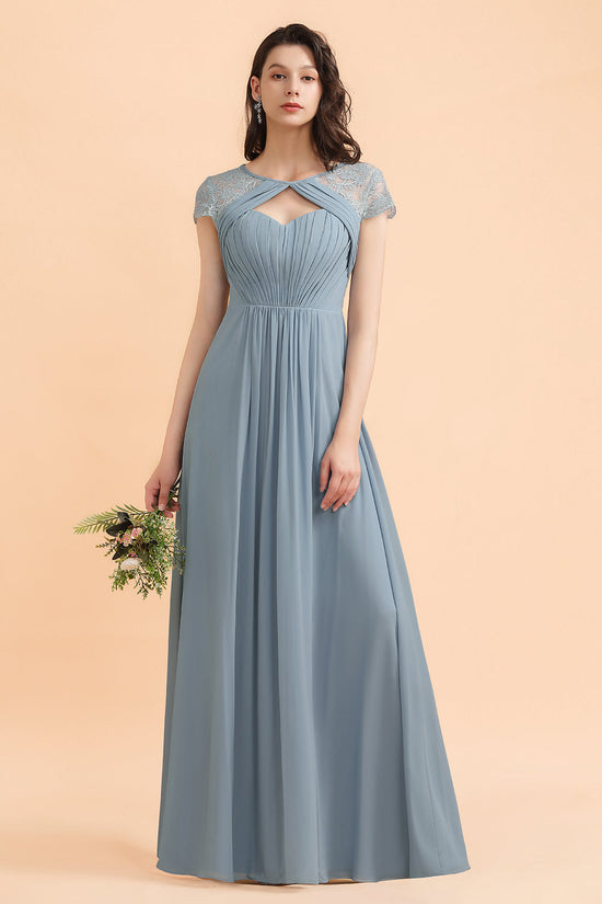 Chic Short Sleeves Lace Chiffon Bridesmaid Dress with Ruffles Online-27dress