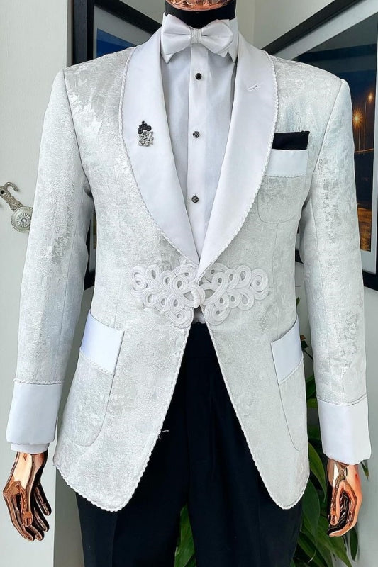 Chic Shawl Lapel Two Pieces Silver Wedding Suits