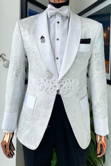 Chic Shawl Lapel Two Pieces Silver Wedding Suits