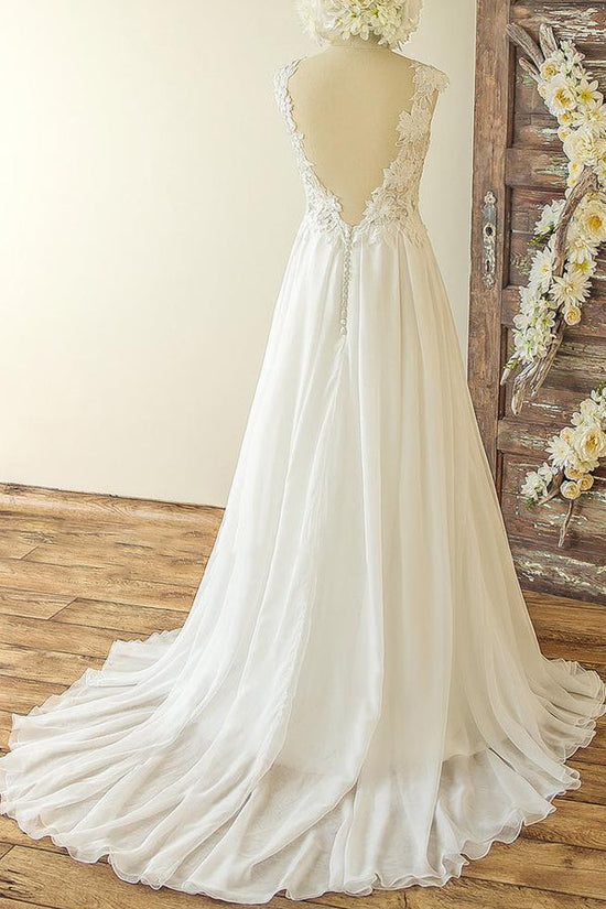 Chic Sleeveless Jewel Appliques Wedding Dresses A-line Chiffon Ruffles Bridal Gowns On Sale-27dress