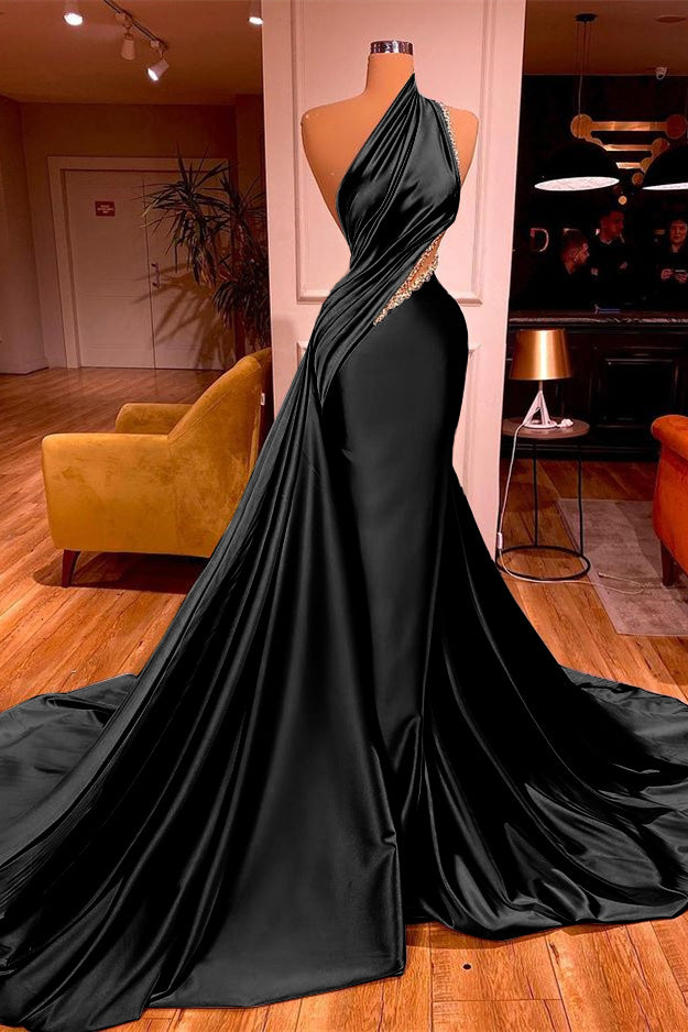 Chic Sleeveless Long Beadings Mermaid Prom Dress One Shoulder With Ruffles