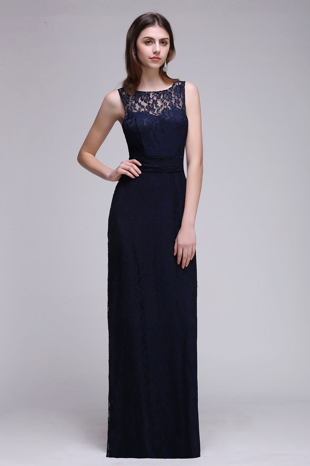 Chic Sleeveless Scoop Lace Bridesmaid Dress with Keyhole Back-27dress