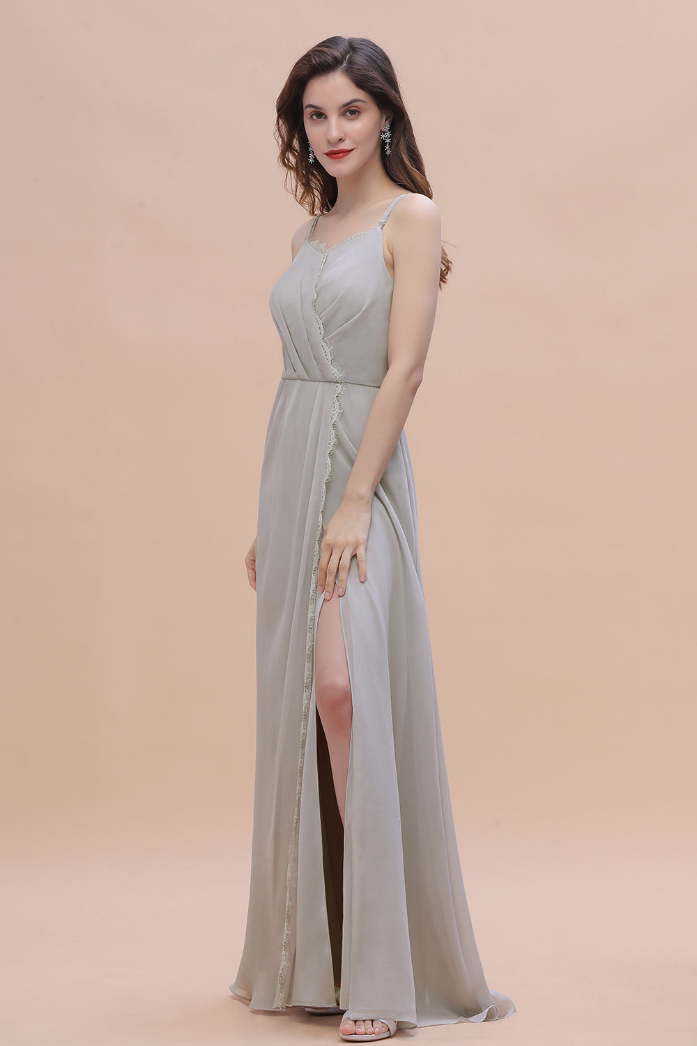 Chic Spaghetti Straps Chiffon Lace A-Line Bridesmaid Dress On Sale-27dress