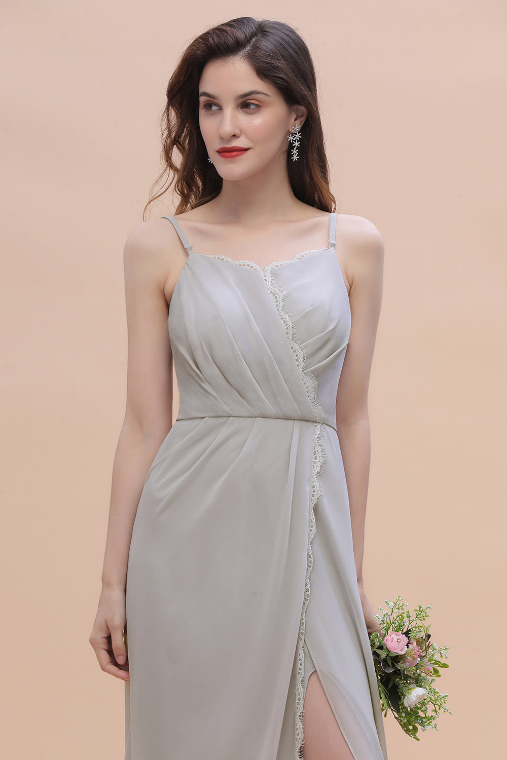 Chic Spaghetti Straps Chiffon Lace A-Line Bridesmaid Dress On Sale-27dress