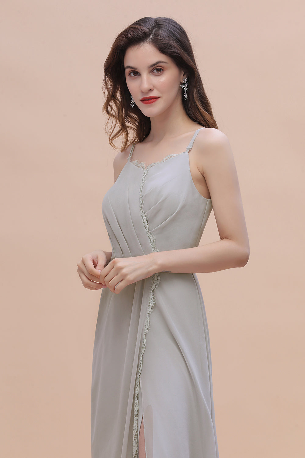 Chic Spaghetti Straps Chiffon Lace A-Line Bridesmaid Dress On Sale-27dress