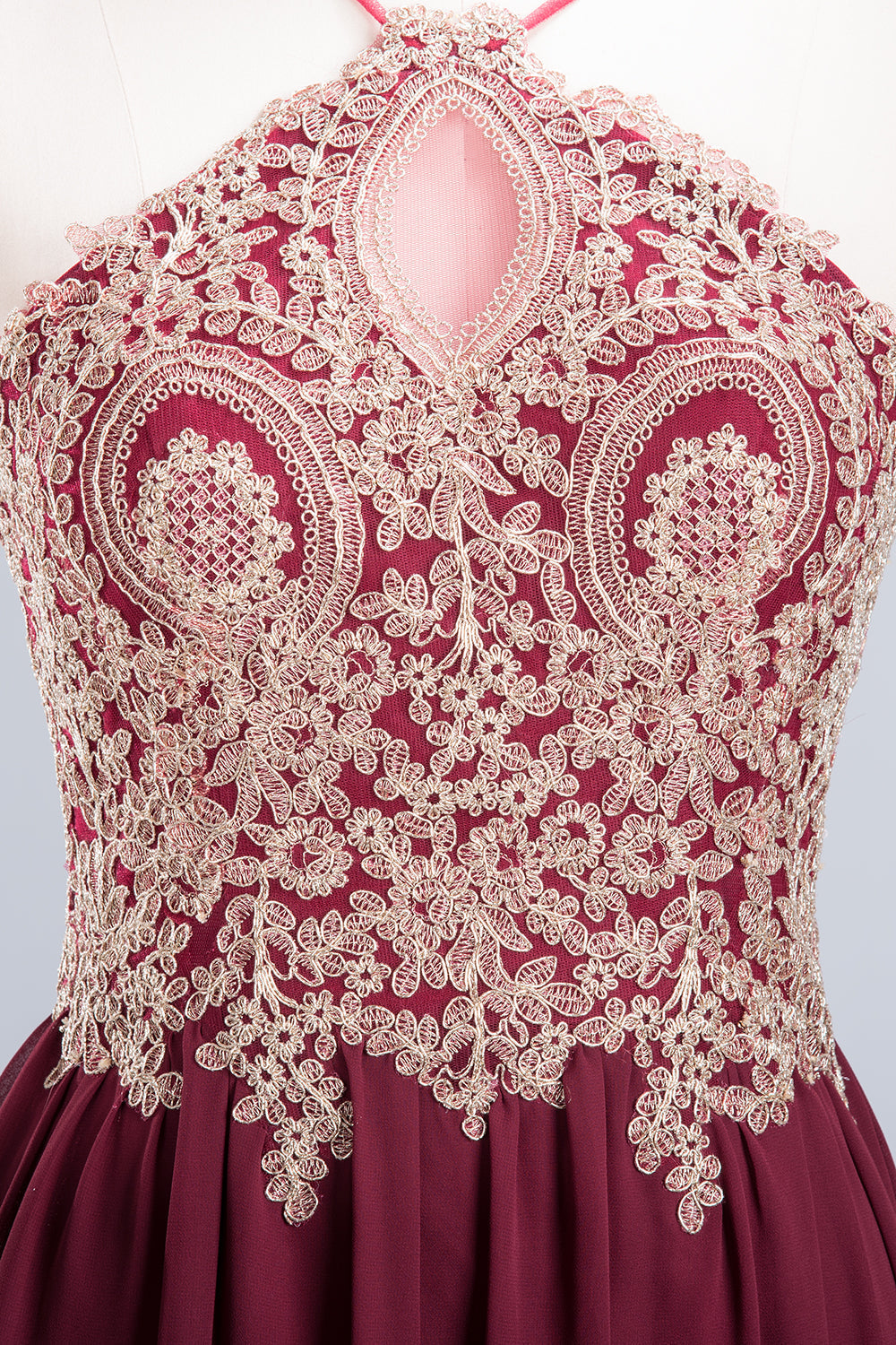 Chic Spaghetti Straps Long Burgundy Backless Bridesmaid Dress with Appliques-27dress