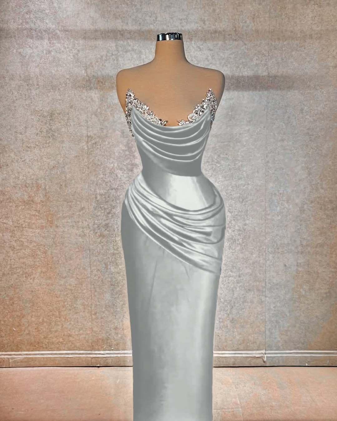 Chic Strapless Sleeveless Long Prom Dress With Beading Pleated