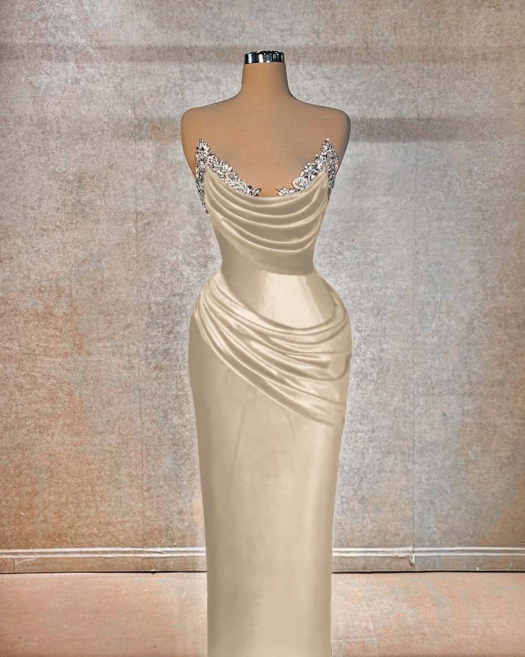 Chic Strapless Sleeveless Long Prom Dress With Beading Pleated