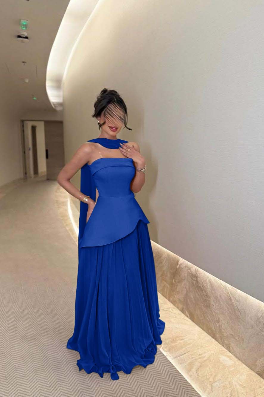 Chic Strapless Sleeveless Long Prom Dress With Ruffles Pleated