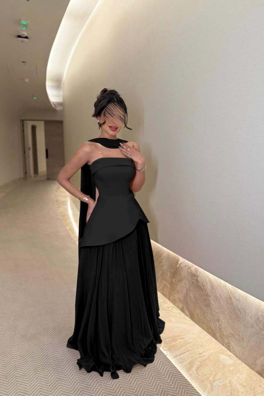 Chic Strapless Sleeveless Long Prom Dress With Ruffles Pleated