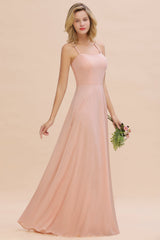 Chic Straps Sleeveless Chiffon Affordable Bridesmaid Dresses with Ruffle-27dress
