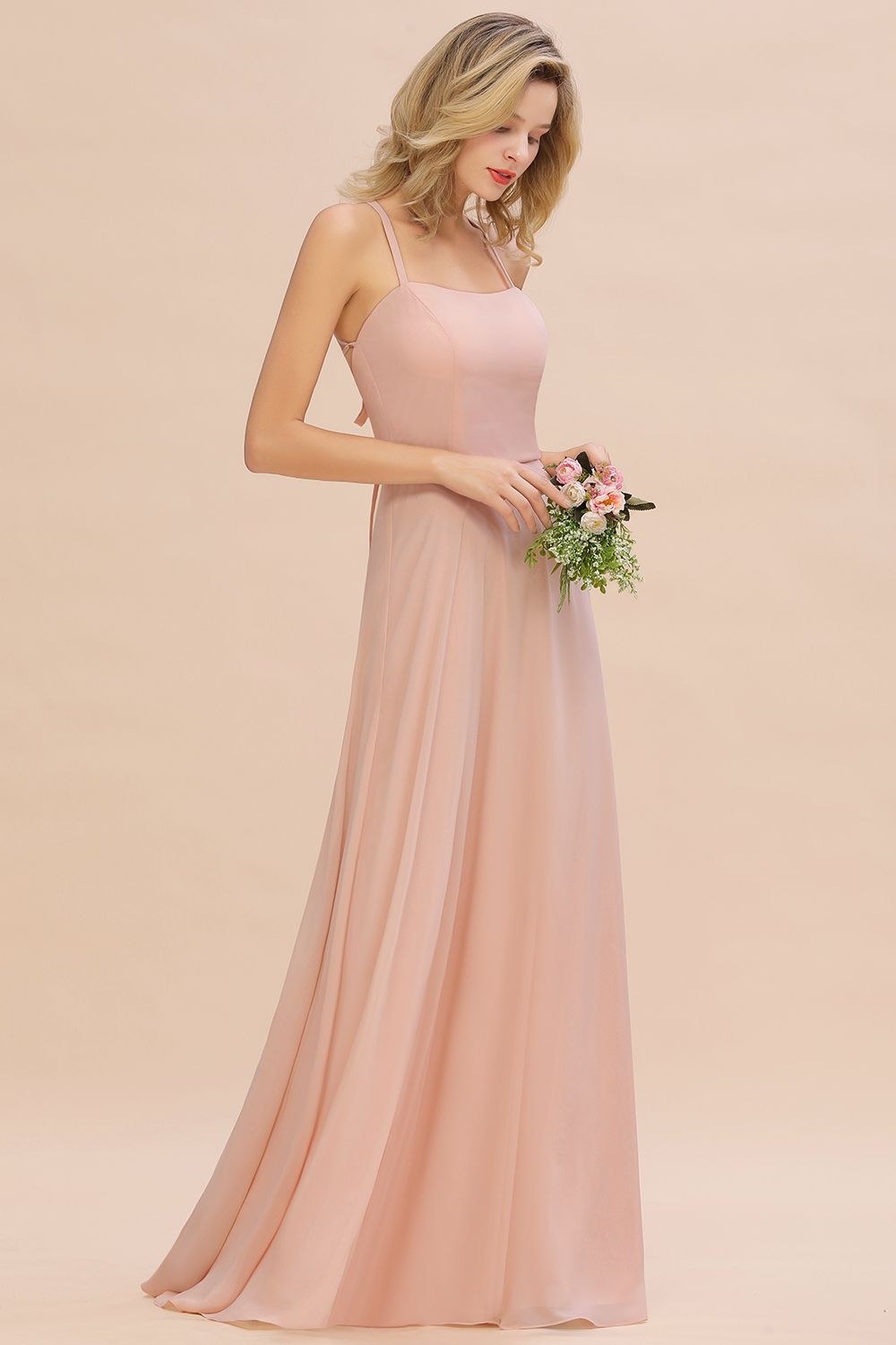 Chic Straps Sleeveless Chiffon Affordable Bridesmaid Dresses with Ruffle-27dress