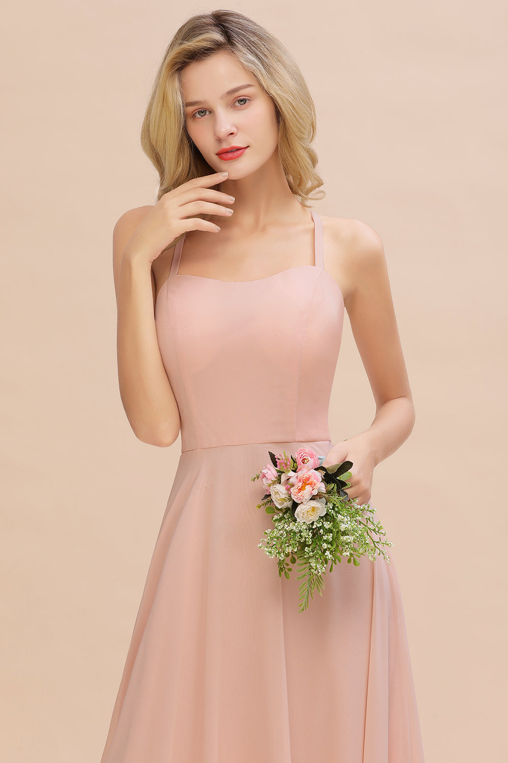 Chic Straps Sleeveless Chiffon Affordable Bridesmaid Dresses with Ruffle-27dress