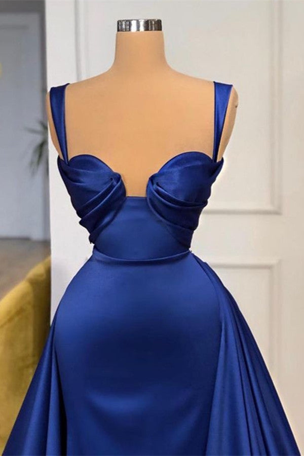 Chic Straps Sleeveless Sweetheart Long Prom Dress Royal Blue With Pleated