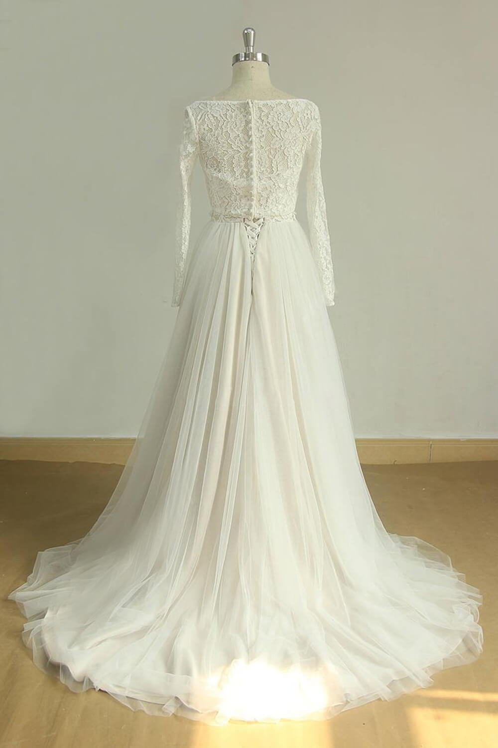 Chic Sweetheart Lace Wedding Dress White Tulle Ruffles Bridal Gowns On Sale-27dress