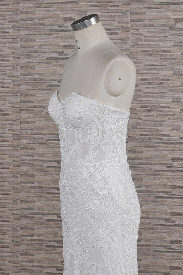 Chic Sweetheart Mermaid Lace Wedding Dresses White Sleeveless Bridal Gowns With Appliques On Sale-27dress