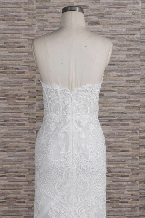 Chic Sweetheart Mermaid Lace Wedding Dresses White Sleeveless Bridal Gowns With Appliques On Sale-27dress