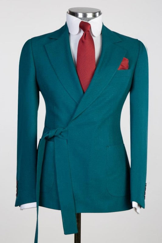 Chic Notched Lapel Two Pieces Teal Blue Prom Suits