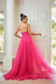 Chic Tulle Strapless Sleeveless Split Long Prom Dress With Sequins