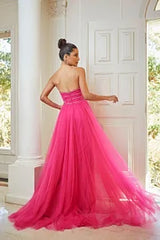 Chic Tulle Strapless Sleeveless Split Long Prom Dress With Sequins