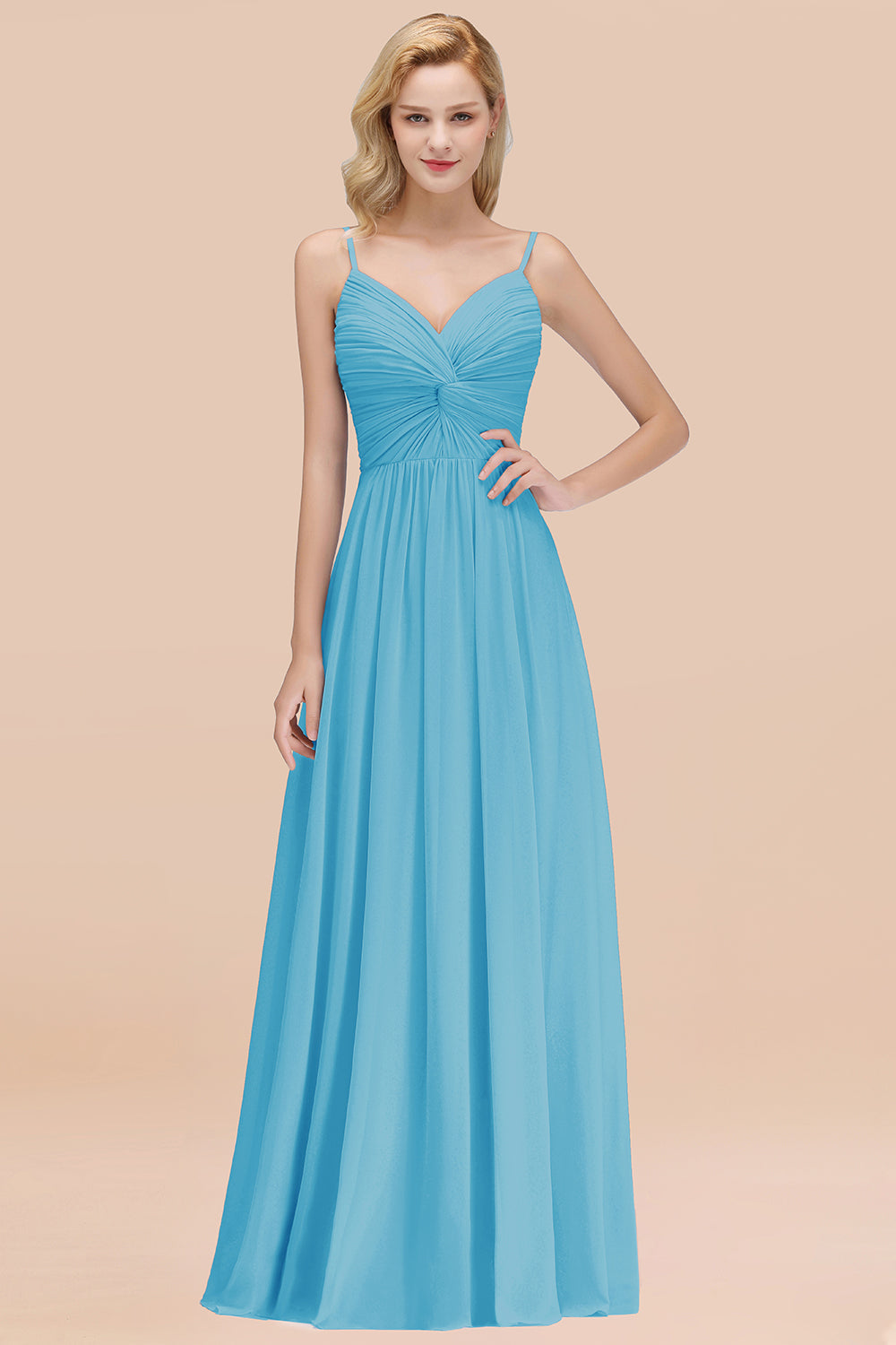 Load image into Gallery viewer, Chic V-Neck Pleated Backless Bridesmaid Dresses with Spaghetti Straps-27dress
