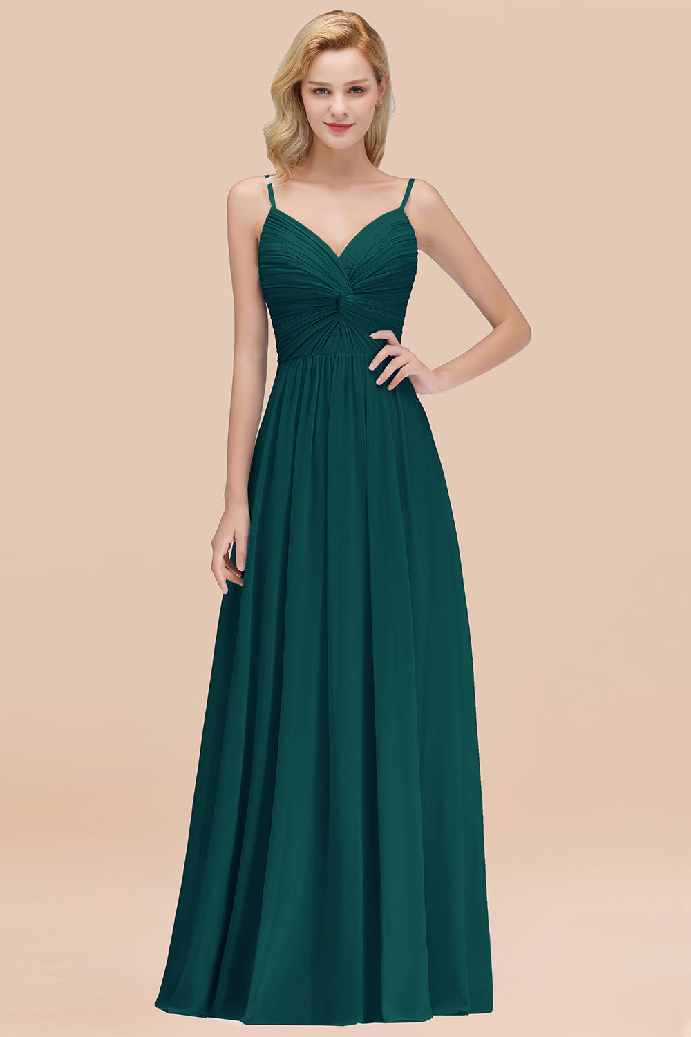 Load image into Gallery viewer, Chic V-Neck Pleated Backless Bridesmaid Dresses with Spaghetti Straps-27dress
