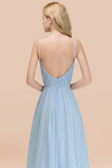 Chic V-Neck Pleated Backless Bridesmaid Dresses with Spaghetti Straps-27dress