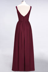 Chic V-Neck Straps Ruffle Burgundy Bridesmaid Dresses with Bow Sash-27dress