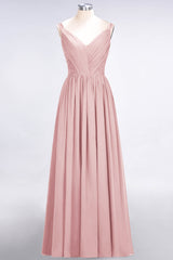 Chic V-Neck Straps Ruffle Burgundy Bridesmaid Dresses with Bow Sash-27dress