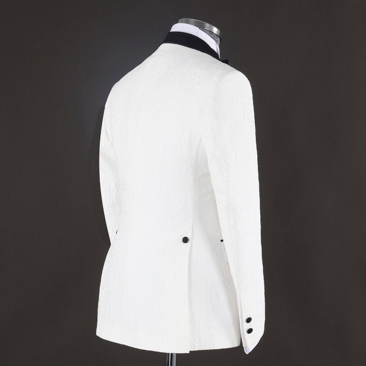Chic Jacquard Three Pieces Shawl Lapel White Wedding Suits