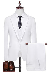 Chic Notched Lapel One button Three Pieces Men White Prom Suits