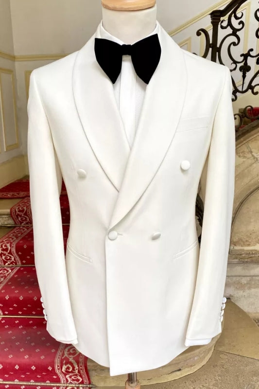 Chic White Shawl Lapel Double Breasted Men Suits For Wedding