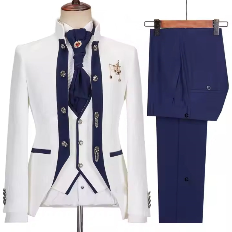 Chic Shawl Lapel Three Pieces Bespoke White Wedding Suits