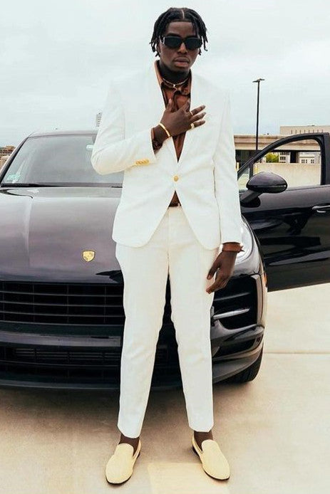 Chic Tow Pieces Peaked Lapel White Prom Suits