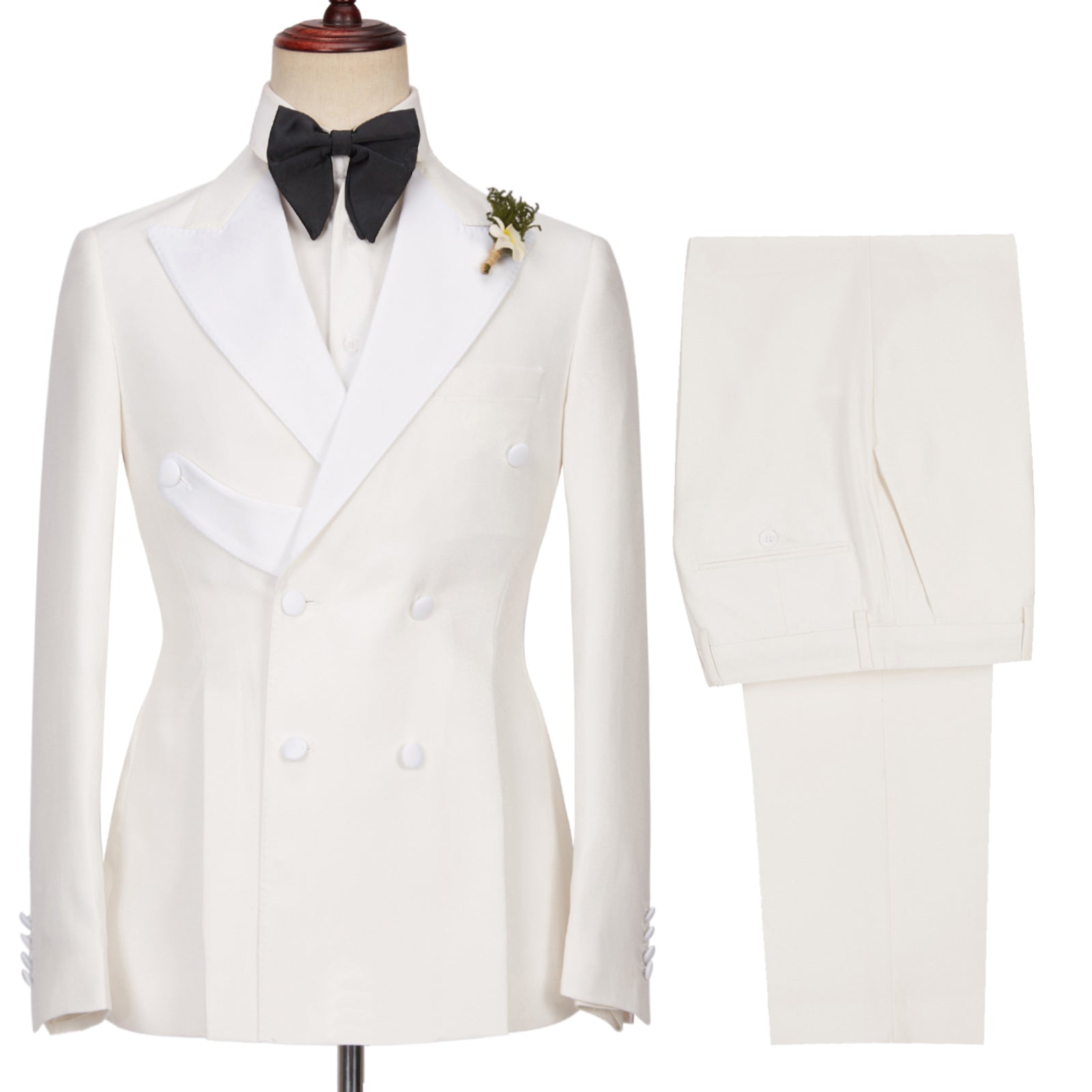 Chic Two Pieces Peaked Lapel Double Breasted White Wedding Suits