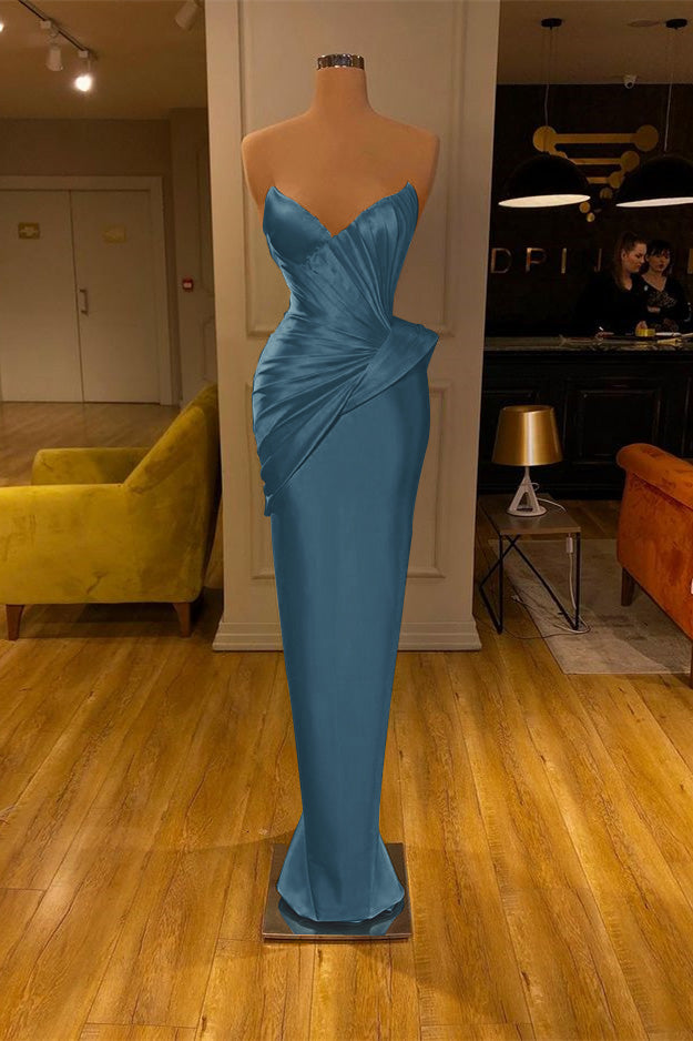 Chic Yellow Strapless Deep V Neck Sleeveless Mermaid Prom Dress With Pleated