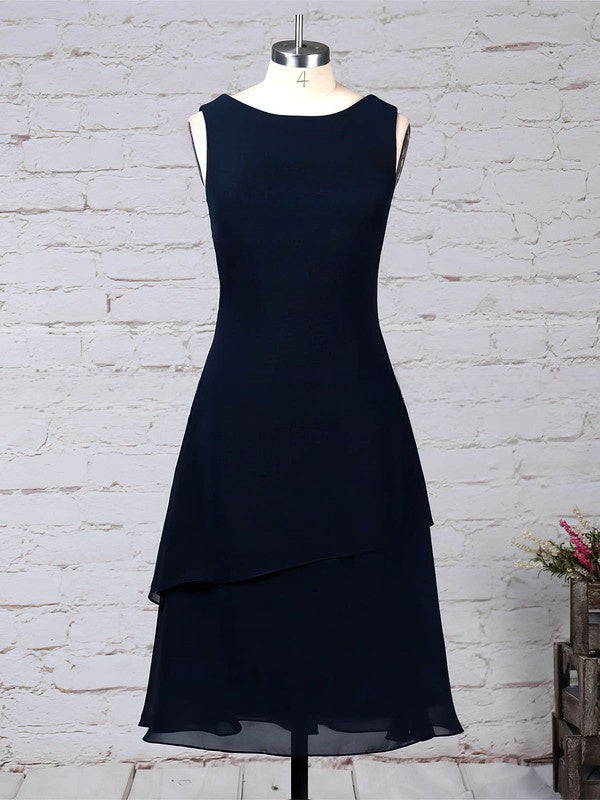 Chiffon A-line Tea-length Mother of the Bride Dress with Ruffles and Scoop Neck