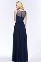 Chiffon Lace Appliques Affordable Navy Bridesmaid Dress Online-27dress