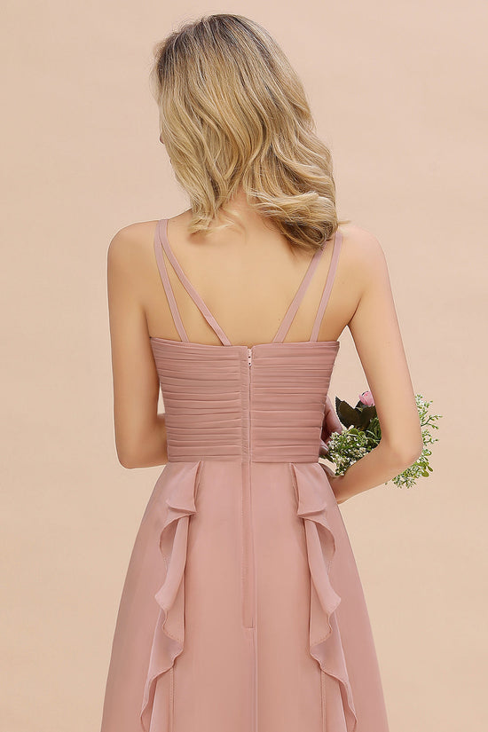 Chiffon Long Sleeveless Bridesmaid Dress with Cascading Ruffles-27dress