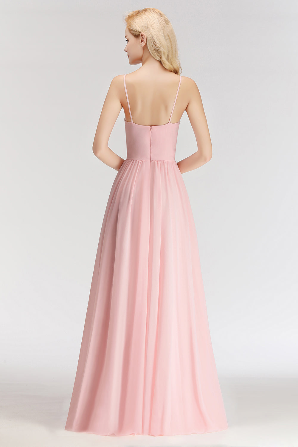 Chiffon Spaghetti-Straps Sleeveless Affordable Bridesmaid Dress Online-27dress
