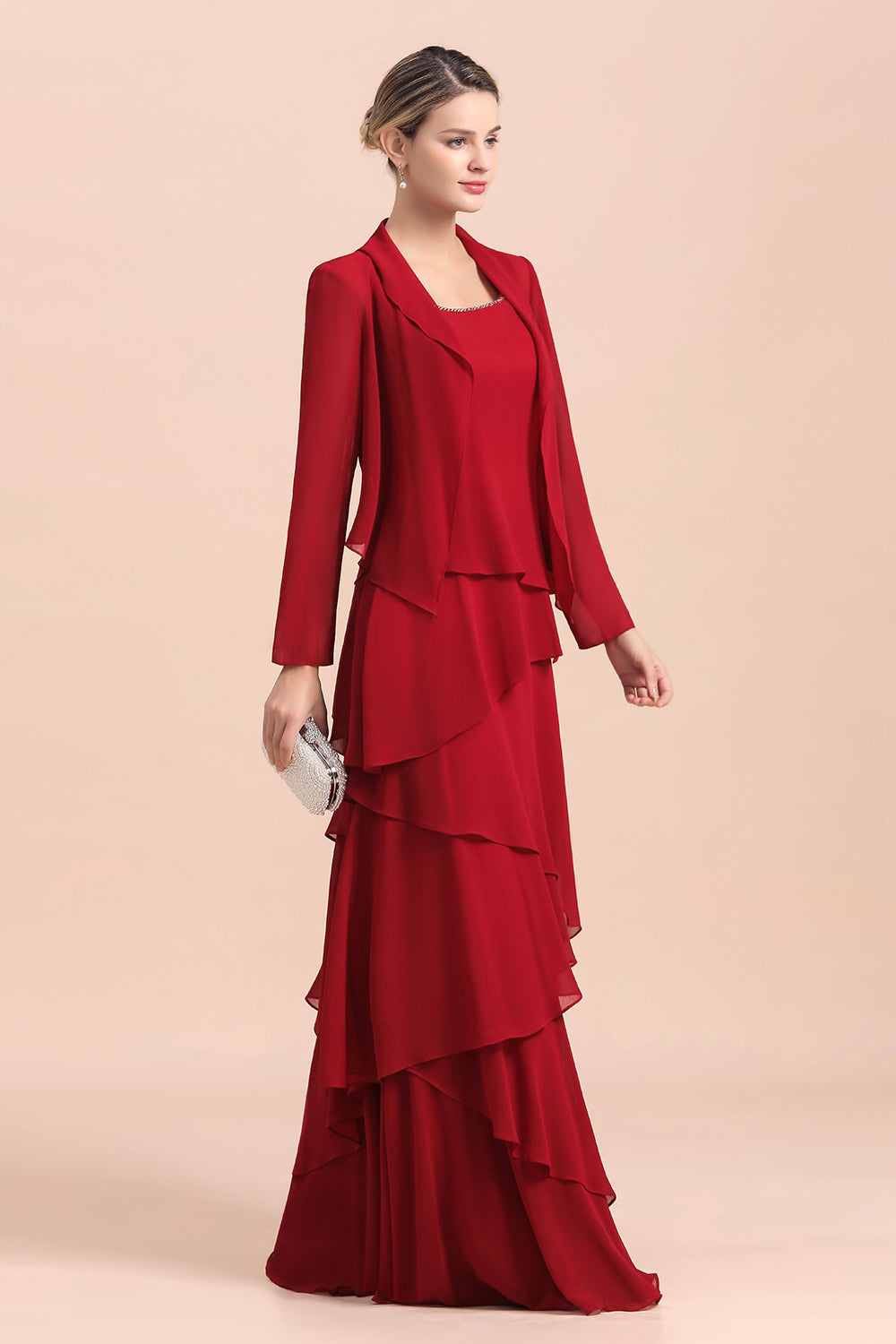Chiffon Two Pieces Ruffles Long Sleeves Mother of the Bride Dress-27dress