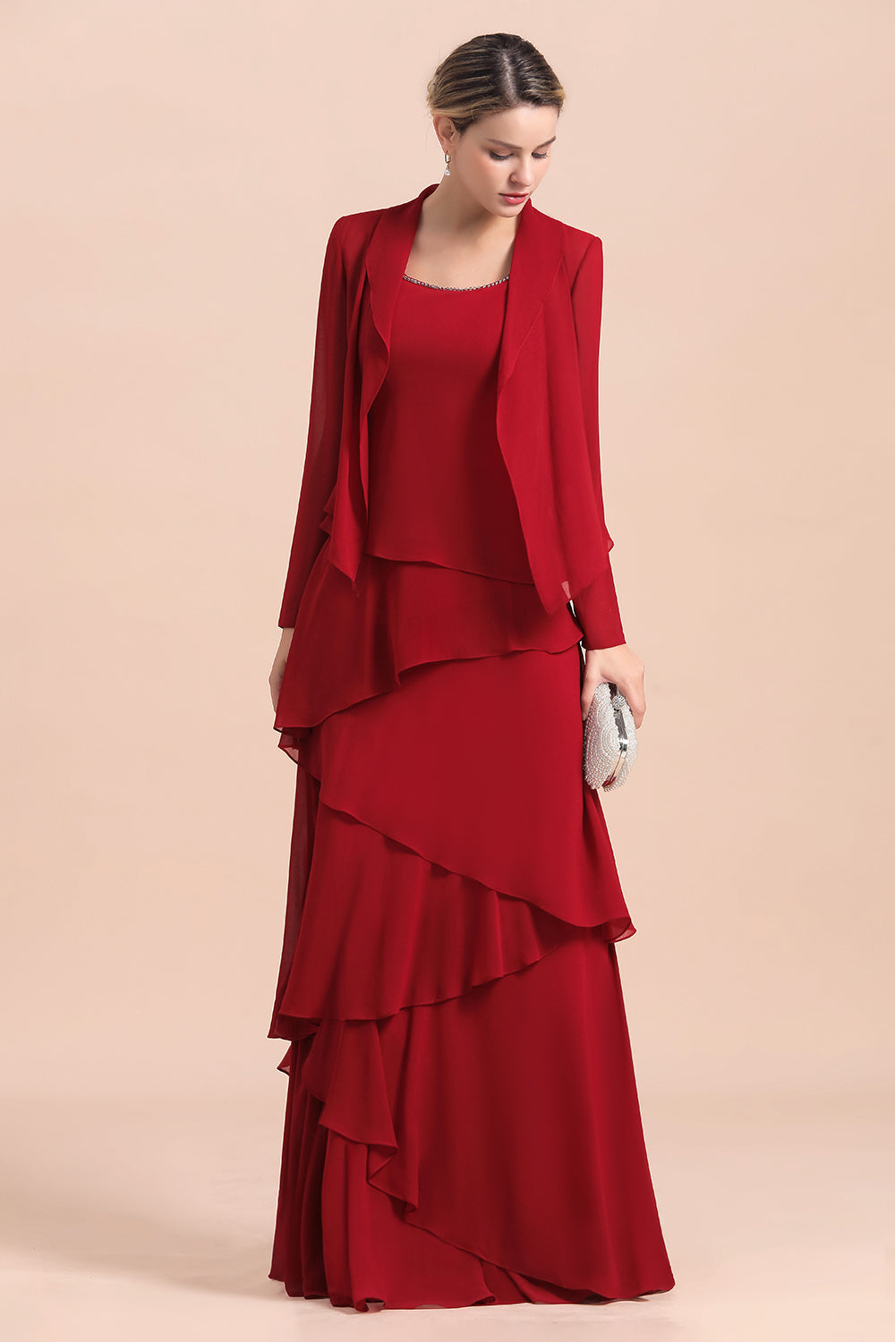 Chiffon Two Pieces Ruffles Long Sleeves Mother of the Bride Dress-27dress