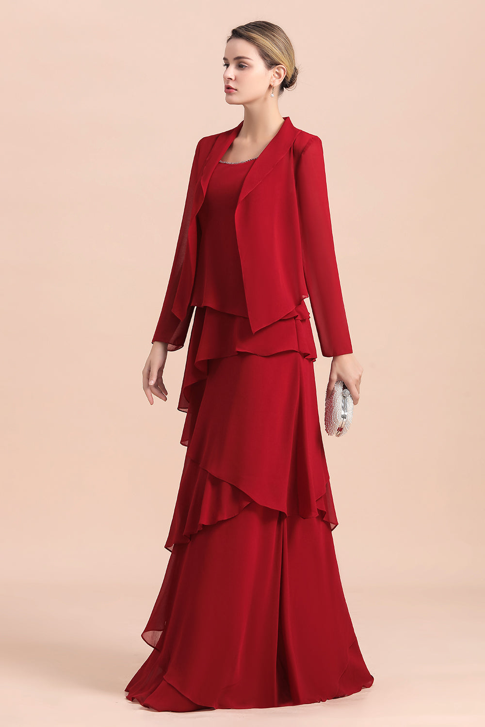 Chiffon Two Pieces Ruffles Long Sleeves Mother of the Bride Dress-27dress