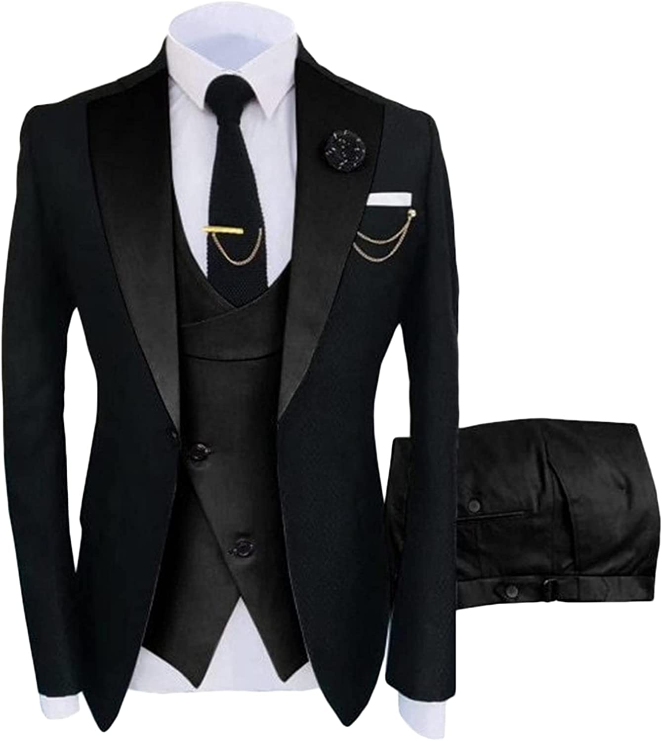 Classic Shawl Lapel Three Pieces Black Wedding Suits