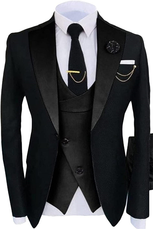 Classic Shawl Lapel Three Pieces Black Wedding Suits