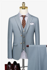 Classic Bespoke Three Pieces Close Fitting Blue Business Suits