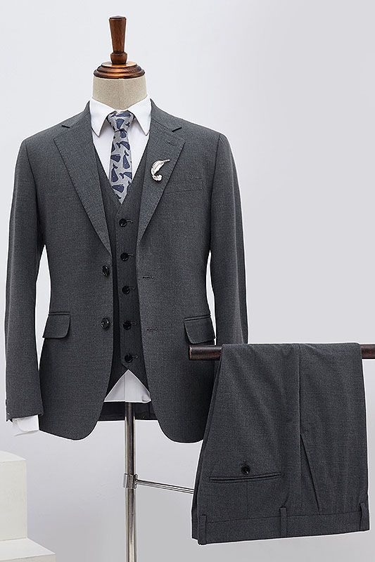 Classic Dark Gray 3 Pieces Slim Fit Custom Formal Menswear